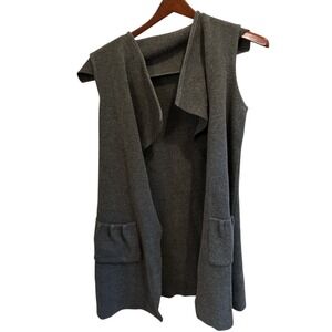 Angel Apparel Women Gray Striped‎ Duster Vest Shawl Collar Pockets Size S